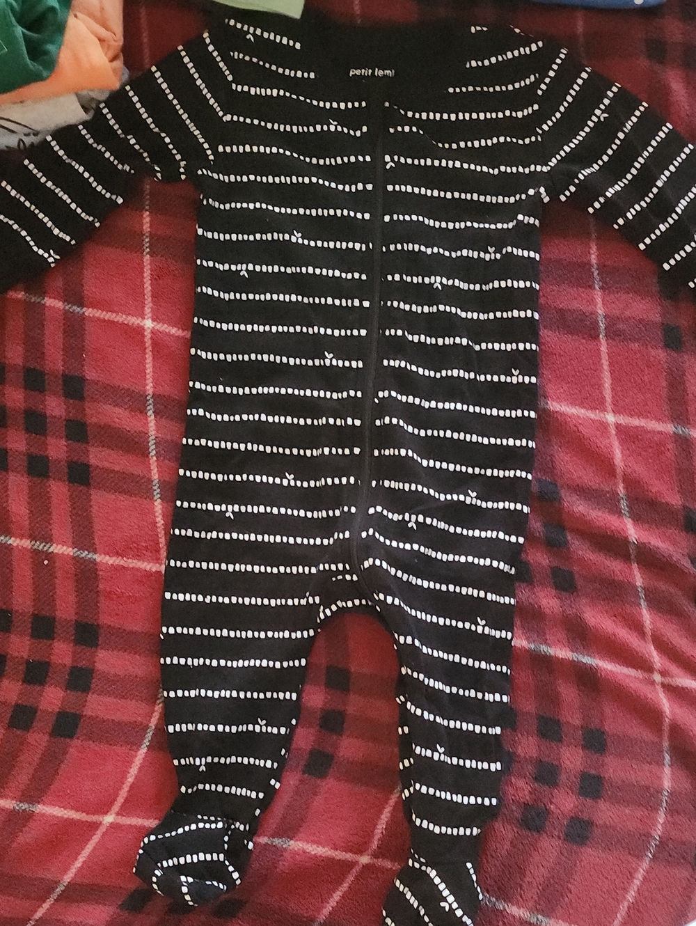 Petit Lem Black and White Dot-Strip Footed One-Piece